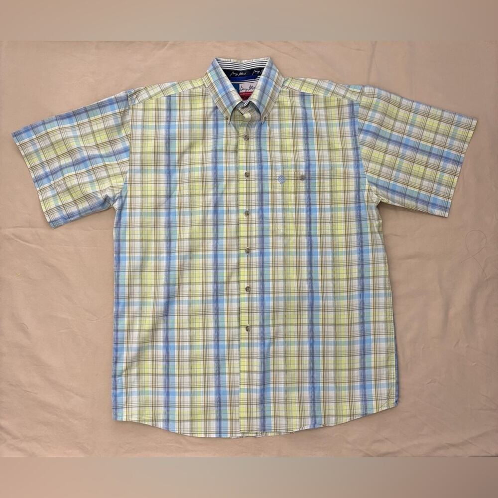 Wrangler George Straight Men's Blue + Yellow Plaid Button Down Shirt Size Large